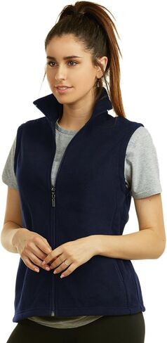 Women's Polar Fleece Full Zip Up Winter Vest (S, Navy) in Kuwait