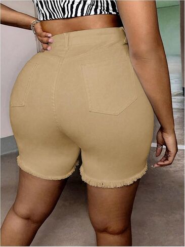 MakeMeChic Women's Plus Size Denim Shorts High Waist Ripped Stretchy Butt Lifting Jean Shorts in Saudi Arabia