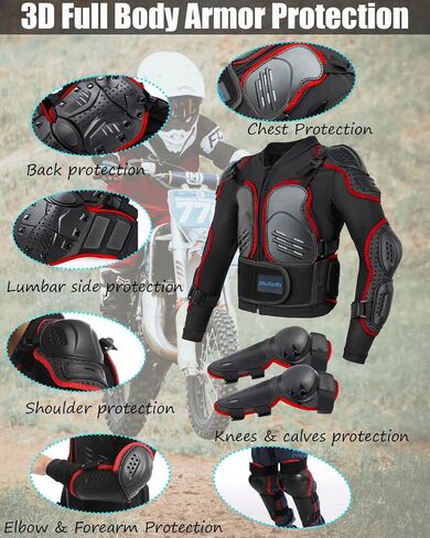 Kids Motorcycle Jacket Armor Suit-Dirt Bike Gear for Children,Back Chest Knee Protection for Cycling SkateBoard Skiing in Saudi Arabia
