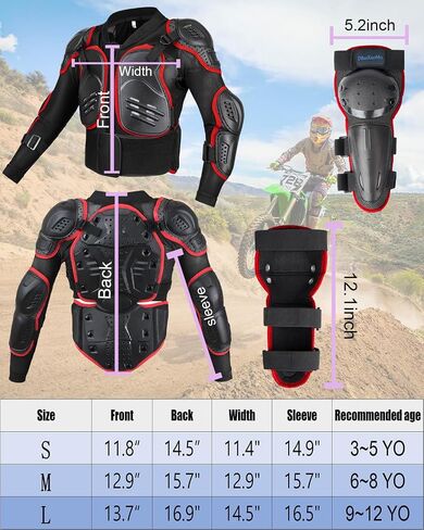Kids Motorcycle Jacket Armor Suit-Dirt Bike Gear for Children,Back Chest Knee Protection for Cycling SkateBoard Skiing in Saudi Arabia