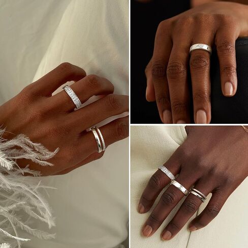 THUNARAZ 18K مطلية بالذهب خواتم أنيقة مكدسة للنساء مجموعات خواتم أنيقة قابلة للتكديس للنساء الذهب مكعب زركونيا خواتم الإبهام الذهب والفضة غير تشويه عصابات الزفاف وعد التراص خاتم المجوهرات in Kuwait