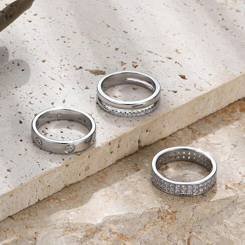 THUNARAZ 18K مطلية بالذهب خواتم أنيقة مكدسة للنساء مجموعات خواتم أنيقة قابلة للتكديس للنساء الذهب مكعب زركونيا خواتم الإبهام الذهب والفضة غير تشويه عصابات الزفاف وعد التراص خاتم المجوهرات in Kuwait