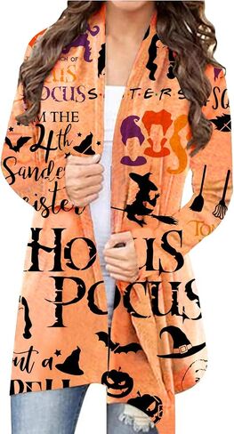 FASHGL Halloween Cardigan for Women Pumpkin Face Print Tunic Shirt Spooky Season Lightweight Long Sleeve Cardigans in Saudi Arabia