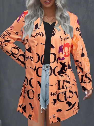 FASHGL Halloween Cardigan for Women Pumpkin Face Print Tunic Shirt Spooky Season Lightweight Long Sleeve Cardigans in Saudi Arabia