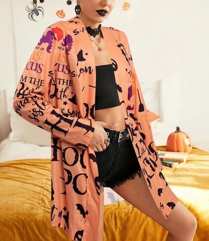 FASHGL Halloween Cardigan for Women Pumpkin Face Print Tunic Shirt Spooky Season Lightweight Long Sleeve Cardigans in Saudi Arabia