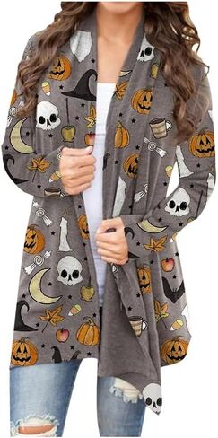 FASHGL Halloween Cardigan for Women Pumpkin Face Print Tunic Shirt Spooky Season Lightweight Long Sleeve Cardigans in Kuwait