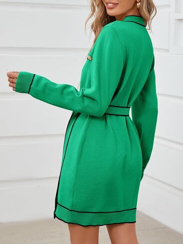 Saodimallsu Womens Long Sleeve Sweater Dress Button Down V Neck Casual Knit Preppy Mini Dresses Cardigan with Belt in Kuwait
