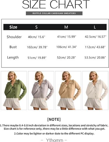 Ythomm Womens Ruffle Collar Sweater Cardigan Button Down Open Front Long Sleeve Knit Sweater Jackets Casual Solid Fall Tops in Saudi Arabia