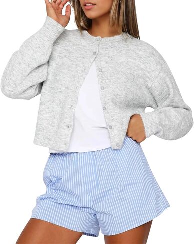 المرأة عادية مفتوحة الجبهة زر أسفل اقتصاص سترة البلوزات Y2k Crewneck كم طويل الخريف تريكو الملابس في سن المراهقة in Kuwait