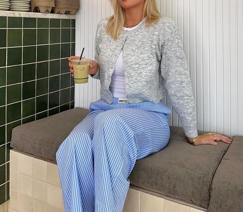 المرأة عادية مفتوحة الجبهة زر أسفل اقتصاص سترة البلوزات Y2k Crewneck كم طويل الخريف تريكو الملابس في سن المراهقة in Kuwait