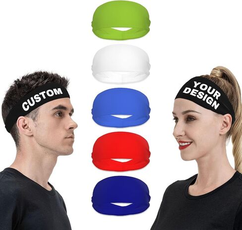 Custom Sweatbands for Men Women Running Headband Design Your Name Logo Image Sports Sweatband Sweat Wicking Bands Elastic Headbands for Exercise Workout in Saudi Arabia