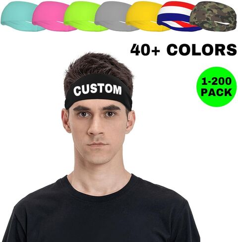 Custom Sweatbands for Men Women Running Headband Design Your Name Logo Image Sports Sweatband Sweat Wicking Bands Elastic Headbands for Exercise Workout in Saudi Arabia