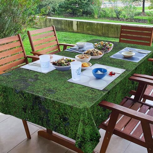 durony 2 Pieces Green Moss Pattern Plastic Tablecloth Green Leaves Tablecloth Waterproof Party Table Cover for Plants Nature Themed Party Table Decor, 108 x 54 Inch in Saudi Arabia