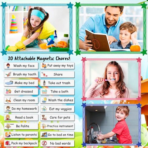 مجموعة مخططات مكافآت Ryven Kids - لوحة عمل للمسؤولية المغناطيسية والسلوك الجيد مع 210 نجمة مغناطيسية و4 أقلام مسح جافة لتعلم العديد من الأطفال القواعد والروتين اليومي والتعليم in Saudi Arabia