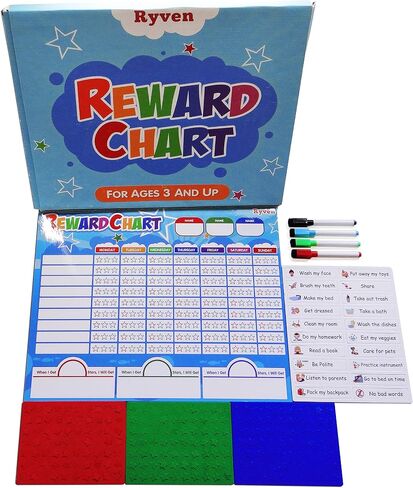 مجموعة مخططات مكافآت Ryven Kids - لوحة عمل للمسؤولية المغناطيسية والسلوك الجيد مع 210 نجمة مغناطيسية و4 أقلام مسح جافة لتعلم العديد من الأطفال القواعد والروتين اليومي والتعليم in Saudi Arabia