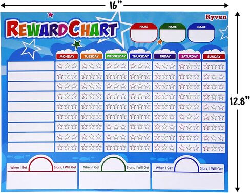 مجموعة مخططات مكافآت Ryven Kids - لوحة عمل للمسؤولية المغناطيسية والسلوك الجيد مع 210 نجمة مغناطيسية و4 أقلام مسح جافة لتعلم العديد من الأطفال القواعد والروتين اليومي والتعليم in Saudi Arabia