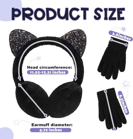 Hercicy Toddler Winter Earmuffs and Kids Gloves Set, Winter Kids Earmuff Warm Ear Muffs, 1 Pair Knit Gloves, Ages 3-10 in Saudi Arabia