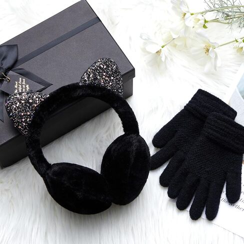 Hercicy Toddler Winter Earmuffs and Kids Gloves Set, Winter Kids Earmuff Warm Ear Muffs, 1 Pair Knit Gloves, Ages 3-10 in Saudi Arabia