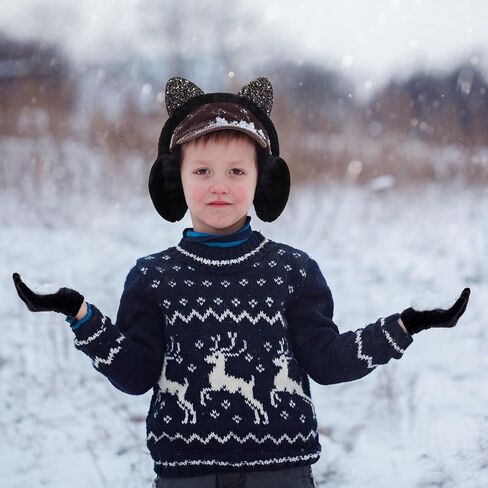 Hercicy Toddler Winter Earmuffs and Kids Gloves Set, Winter Kids Earmuff Warm Ear Muffs, 1 Pair Knit Gloves, Ages 3-10 in Saudi Arabia
