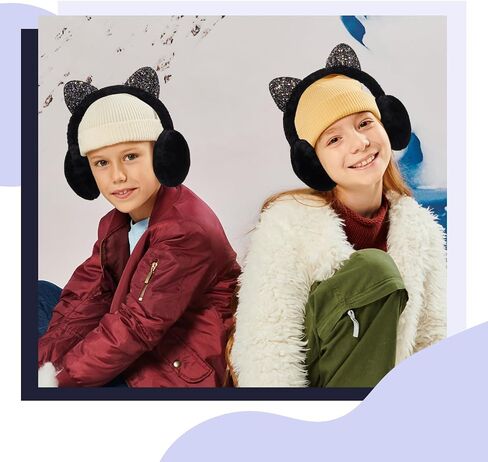 Hercicy Toddler Winter Earmuffs and Kids Gloves Set, Winter Kids Earmuff Warm Ear Muffs, 1 Pair Knit Gloves, Ages 3-10 in Saudi Arabia