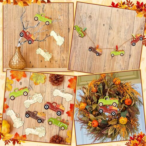 32 Pcs Thanksgiving Unfinished Wooden Cutout Fall Truck Pumpkin Cutout Blank Truck Shape Wooden Ornament for DIY Thanksgiving Fall Party Decoration, 4 Styles in Kuwait