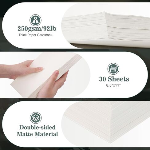 Yizhet 30 Sheets White Cardstock 8.5 x 11 Printer Paper, Thick Cardstock 92lb/250gsm Card Stock Printer Paper, Double Sided Cardstock Paper for Office Printing, Invitations, Crafting, DIY Cards in Saudi Arabia