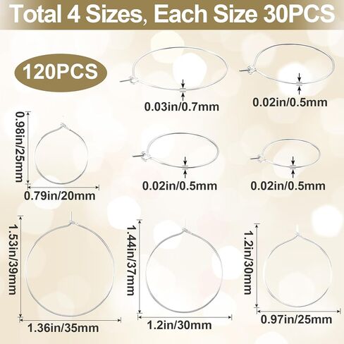 120PCS Earring Beading Hoops, 20/25/30/35mm Silver Earring Finding Rings Hypoallergenic, Open Hoop Round Earring Beading for DIY Jewelry Making Crafts for Women in Saudi Arabia