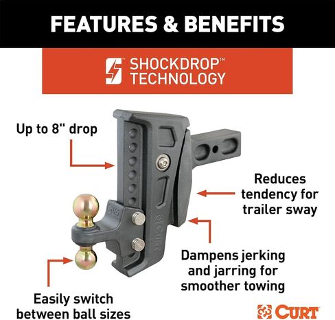CURT 45951 Rebellion XD Adjustable Cushion Hitch Ball Mount, 2-Inch Receiver, 15,000 lbs, 6-Inch Drop, Black in Saudi Arabia