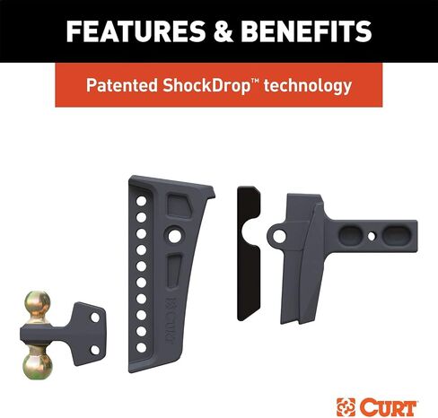 CURT 45951 Rebellion XD Adjustable Cushion Hitch Ball Mount, 2-Inch Receiver, 15,000 lbs, 6-Inch Drop, Black in Saudi Arabia