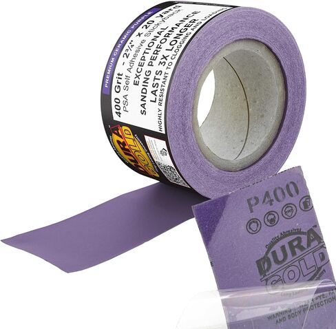 Dura-Gold Premium 150 Grit PSA Purple Film Ceramic Longboard Sandpaper, 2-3/4" Wide Continuous 20 Yard Roll - Self Adhesive Stickyback for Auto & Wood Air File Long Board Sanders, Hand Sanding Blocks in Saudi Arabia