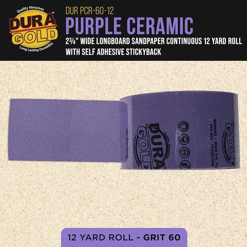 Dura-Gold Premium 150 Grit PSA Purple Film Ceramic Longboard Sandpaper, 2-3/4" Wide Continuous 20 Yard Roll - Self Adhesive Stickyback for Auto & Wood Air File Long Board Sanders, Hand Sanding Blocks in Saudi Arabia