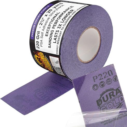 Dura-Gold Premium 150 Grit PSA Purple Film Ceramic Longboard Sandpaper, 2-3/4" Wide Continuous 20 Yard Roll - Self Adhesive Stickyback for Auto & Wood Air File Long Board Sanders, Hand Sanding Blocks in Saudi Arabia