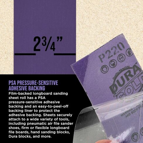 Dura-Gold Premium 150 Grit PSA Purple Film Ceramic Longboard Sandpaper, 2-3/4" Wide Continuous 20 Yard Roll - Self Adhesive Stickyback for Auto & Wood Air File Long Board Sanders, Hand Sanding Blocks in Saudi Arabia