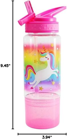 Home Tune 18oz Kids Water Drinking Sip Bottle - Tritan BPA Free, Flip Straw Lid, Easy Open, Lightweight, Snack Compartment, Leak-Proof Water Bottle with Cute Design For Girls & Boys - Unicorn in Saudi Arabia