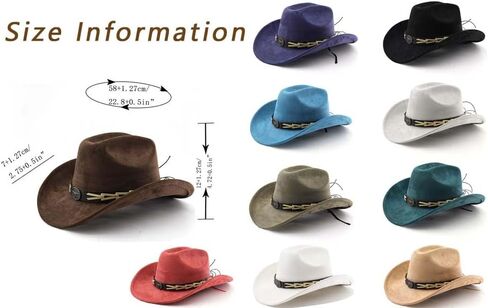 Western Cowboy Hat for Women Men with Band Wide Brim Suede Cowboy Cowgirl Hat Western Style Hat in Saudi Arabia