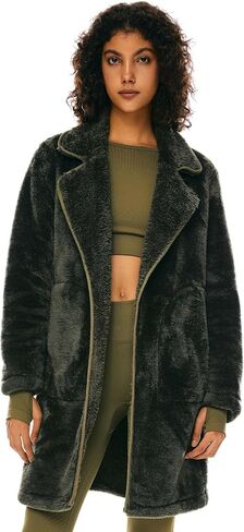 Orolay Women's Winter Fuzzy Fleece Jacket Long Sleeve Lapel Open Front Cardigan Faux Fur Coat with Pockets in Saudi Arabia