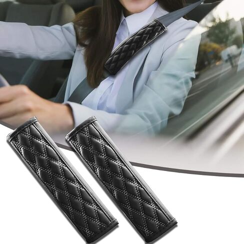 Car Seat Belt Pads, Harness Pad for All Cars and Backpack Straps,2 PCS Leather Seatbelt Covers Protect Your Neck and Shoulder & More Comfortable Driving, Car Interior Accessories (Black/Blue) in Saudi Arabia