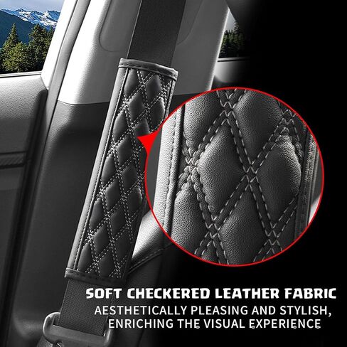 Car Seat Belt Pads, Harness Pad for All Cars and Backpack Straps,2 PCS Leather Seatbelt Covers Protect Your Neck and Shoulder & More Comfortable Driving, Car Interior Accessories (Black/Blue) in Saudi Arabia