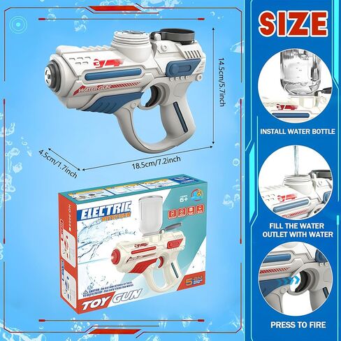 مسدس مياه كهربائي، مسدسات رش أوتوماتيكية قابلة لإعادة الشحن يصل مداها إلى 26 قدمًا، مسدسات رش قوية بزر واحد للأطفال والكبار في الصيف وحفلات السباحة والشاطئ والأنشطة الخارجية، أزرق in Kuwait