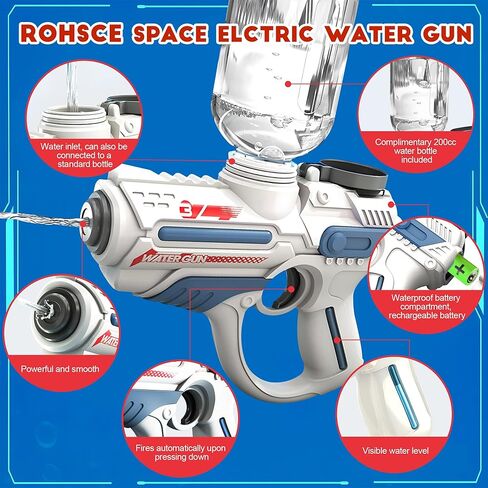 مسدس مياه كهربائي، مسدسات رش أوتوماتيكية قابلة لإعادة الشحن يصل مداها إلى 26 قدمًا، مسدسات رش قوية بزر واحد للأطفال والكبار في الصيف وحفلات السباحة والشاطئ والأنشطة الخارجية، أزرق in Kuwait