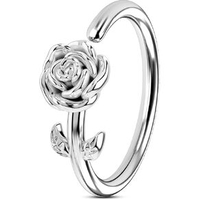 OUFER Nose Rings Flower Rose Seamless Open Nose Rings Hoops 20G, Stainless Steel Floral Nose Helix Daith Rook Tragus Piercing Jewelry for Women Men