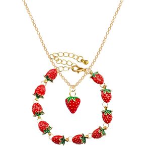 Strawberry Accessories Costume Strawberry Earrings/Necklace/Bracelet Cute Strawberry Cherry Jewelry for Women Strawberry Gifts for Women Christmas Gifts Strawberry Cherry Charm Stuff