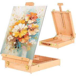 LUCYCAZ Tabletop Easel for Painting, Adjustable Wooden Sketchbox Desktop Easel, Portable Art Painting Easel for Adult, Student, Artist, Beginner