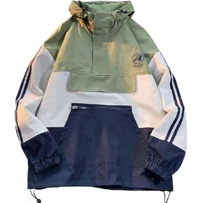 GURUNVANI Mens Color Blocked Anorak Jacket Half Zip Hooded Windbreaker Coat Unisex Outdoor Pullover Jacket