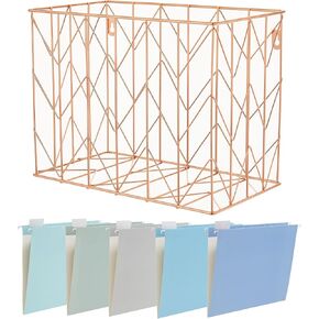 Hanging File Folder Kit Includes 1 Rose Gold Hanging File Desk Organizer and 20 Pack Hanging File Folders Letter Size with 1/5 Cut Tabs Design for School Office Home Supplies, Blue Design