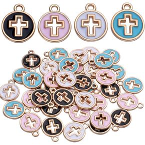 Aylifu 40pcs Round Enamel Cross Charms Alloy Crucifix Charm Pendants for Jewelry Making Bracelet Necklace