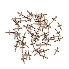 50 Pcs Cross Charm Pendant Religious Metal Antique Silver Vintage Mini Bead Finding for Jewelry Making Accessories Earring Bracelet Necklace Keychain DIY Project