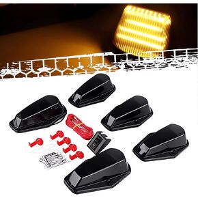 5pcs Cab Marker Roof Running Light Black Cover Lens With Amber LED Bulbs Compatible with 1973-1997 Ford F-150 F-250 F-350 F Series Pickup Super Duty Trucks