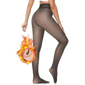 CASMON Fleece Lined Tights Women, Fake Translucent Thermal Leggings for Women Winter, Thick Warm Pantyhose Cold Weather