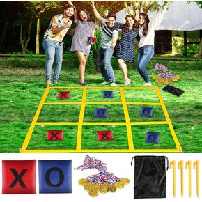48PCS Giant Outdoor Tic Tac Toe Games 4Ftx4Ft Outside Tic Tac Toe Bean Bag Toss Games Portable Yard Toss Game Tic Tac Toe Strap Game for Adults Family Lawn Camping Backyard Picnic Birthday Party